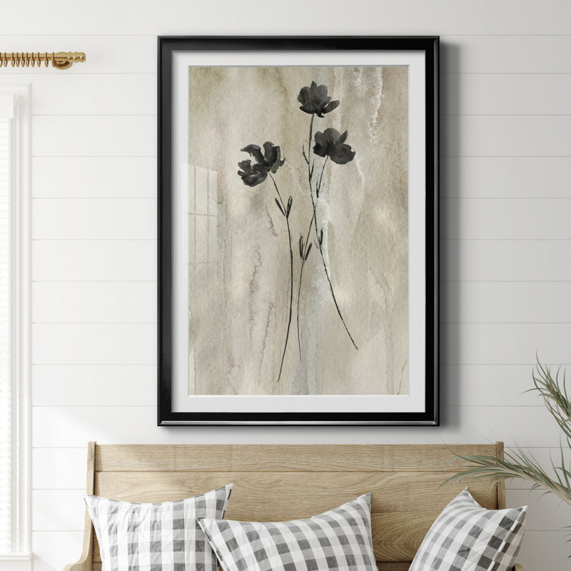 " Sumi-e Silhouette III " Painting Print, Black Paper, 26.5" H x 36.5" W x 1.5" D