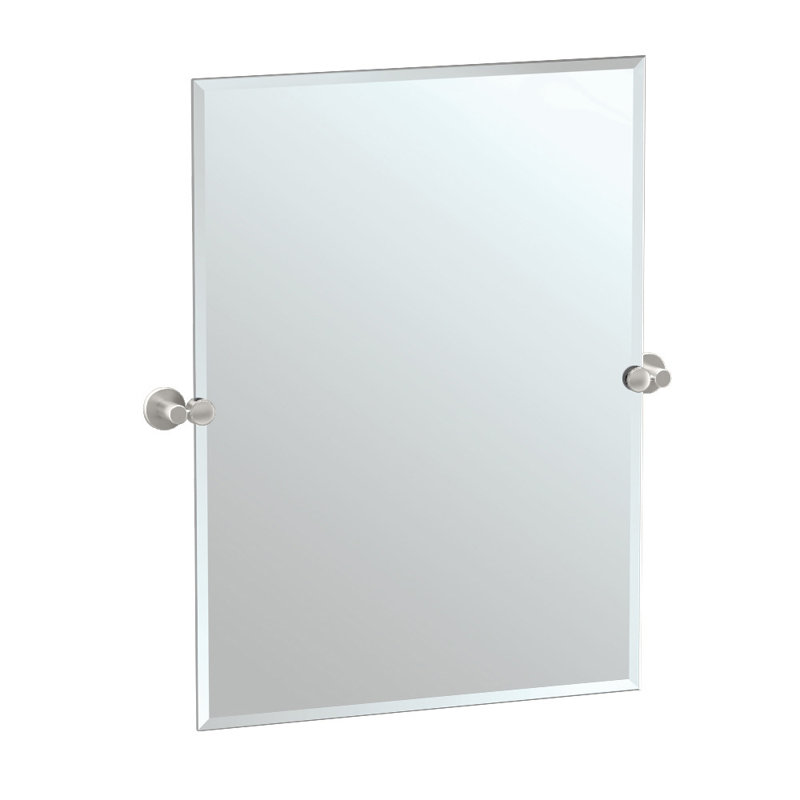 Channel 31.5"H Wall Mounted Frameless Rectangle Mirror | Pivoting (Tilting) Bathroom Vanity Mirror, Satin Nickel
