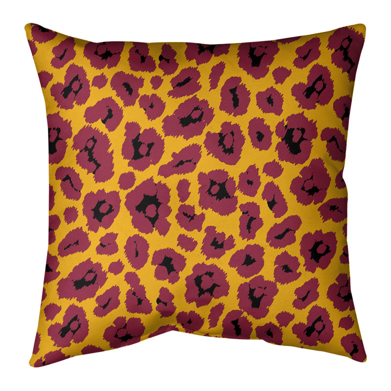 Housse de coussin carrée, 14 po x 14 po, Jaune / Rouge / Noir, Simili daim