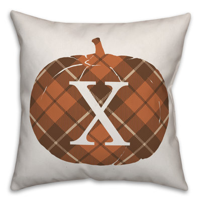 Plaid Pumpkin Monogram - N Throw Pillow