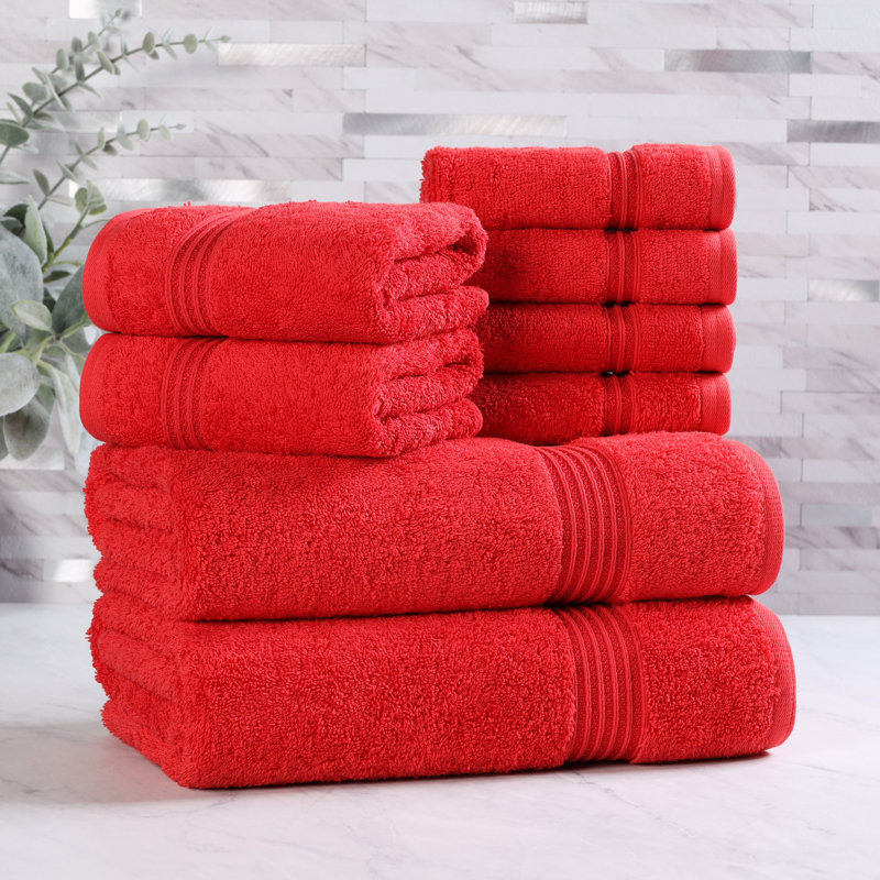 Alexia Heritage Certified Egyptian Cotton Soft Absorbent Luxury 8 Piece Bathroom Towel Set, Red