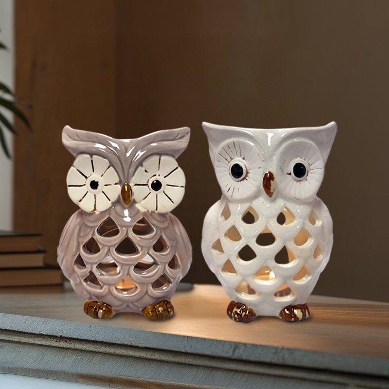 Owl Tabletop Tealight Holder Candle Lantern for Home, Office, Bedroom, Sideboard, and Christmas Decor