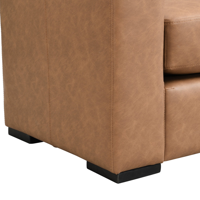 Emanuel PU Leather Upholstered Bench With Armrests, Brown