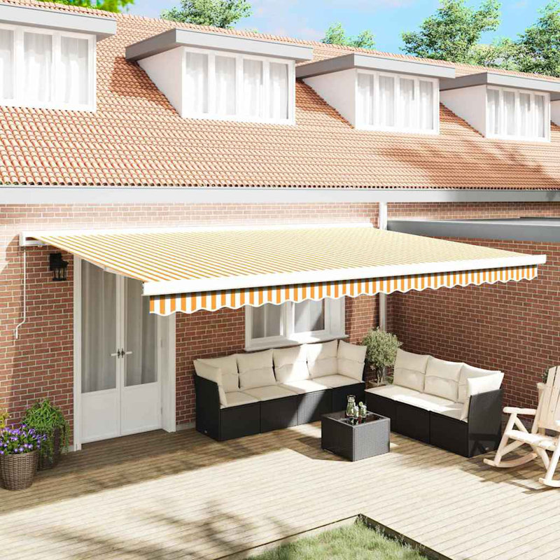 Ivy Bronx Fabric Cover Retractable Patio Awning, 500cm H x 300cm W, Orange;White Striped
