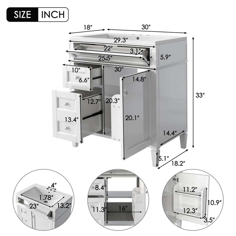 Meuble-lavabo simple 30,11 avec comptoir, Blanc