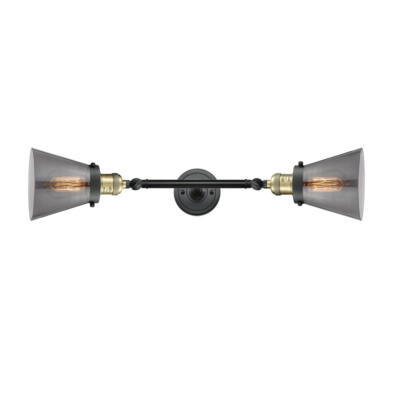 Éclairage de meuble-lavabo inclinable 2 lumières Cone, Ampoule incandescente rétro 60 watts, Fumé, Laiton antique noir