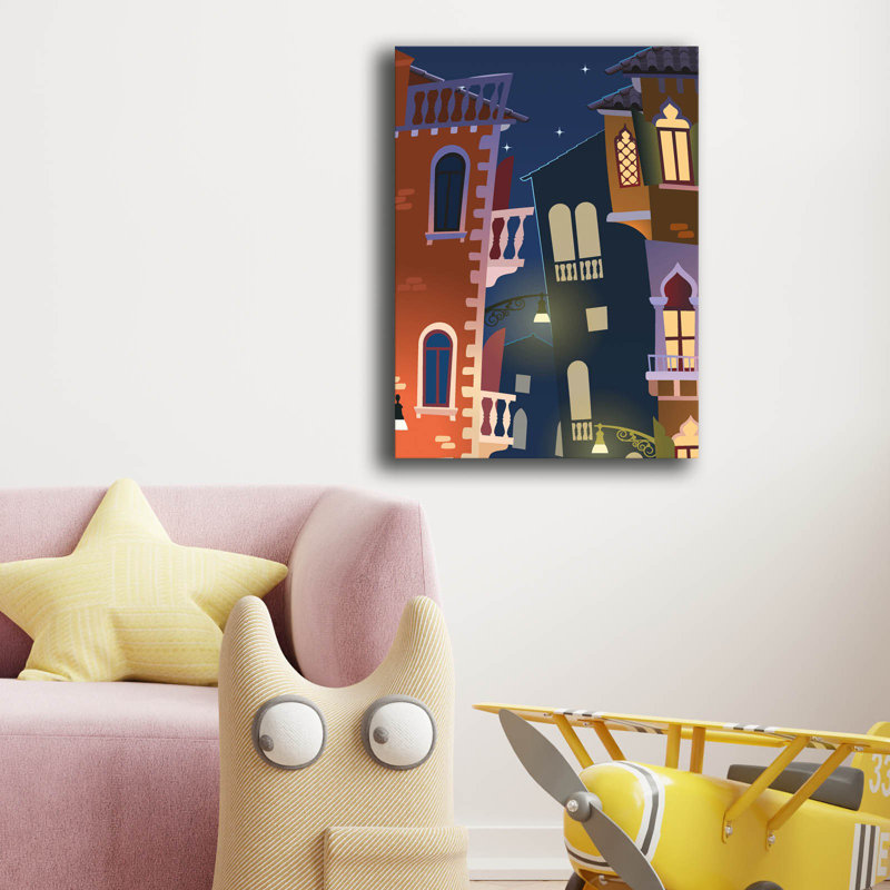 Art mural en toile colorée, "Ville de nuit", 11 "x 15"