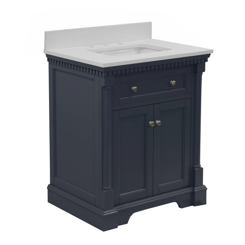 Meuble-lavabo simple 30 po Fossen, Quartz, Gris marine
