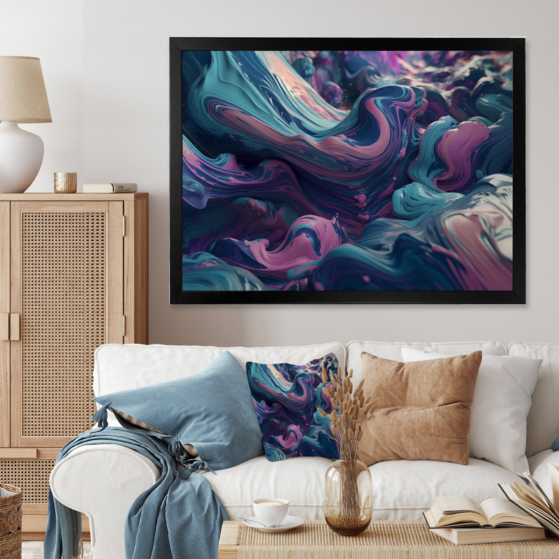 " Abstracted Flowing Forms I ", Black Closed Corner Framed Canvas, 12" H x 20" W x 1" D