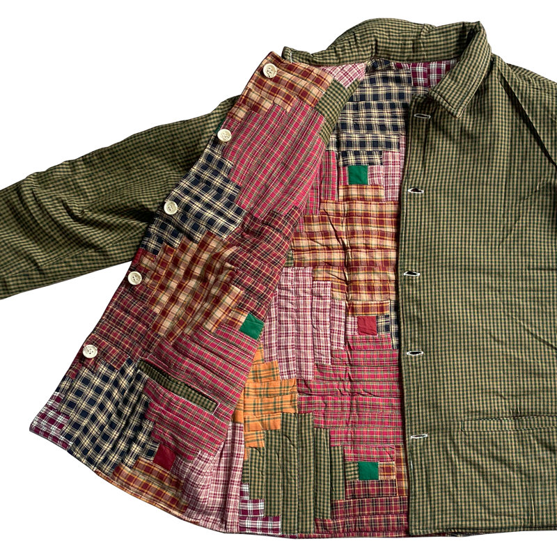 Blouson en coton matelassé Harvest Log Cabin - Patchwork, réversible, ajustement régulier, rembourrage en coton doux