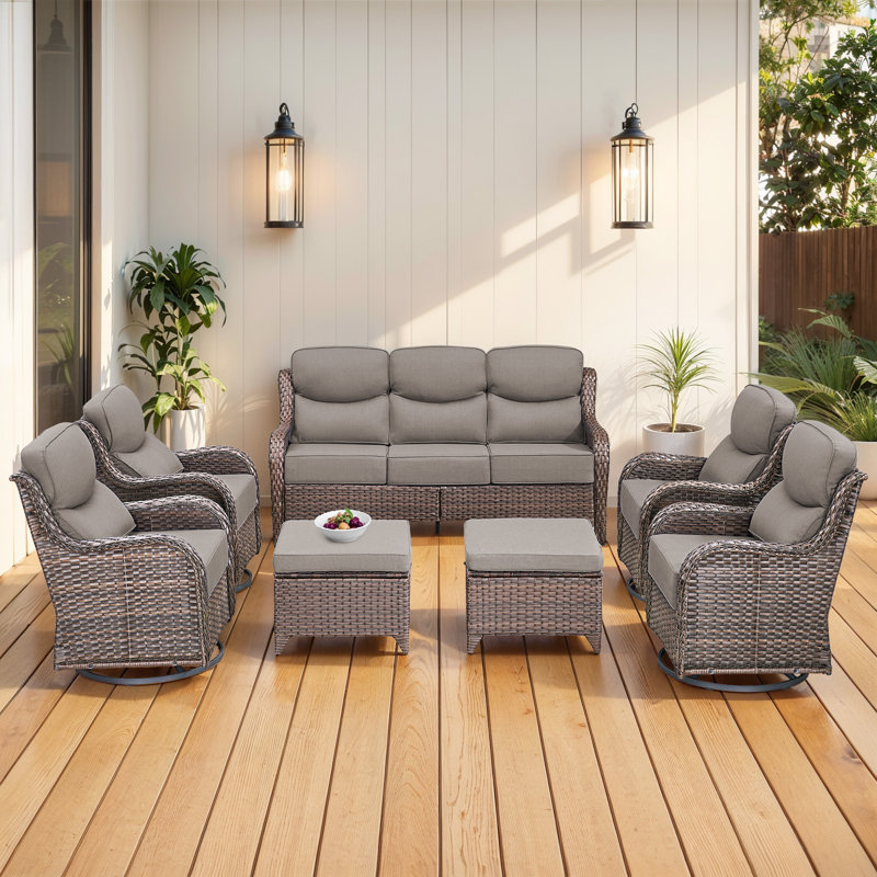 Gymojoy 7-Piece Patio Furniture Set With Swivel Glider Chairs, 6-Inch Ultra-Plush Cushions & Water-Resistant Olefin Fabric