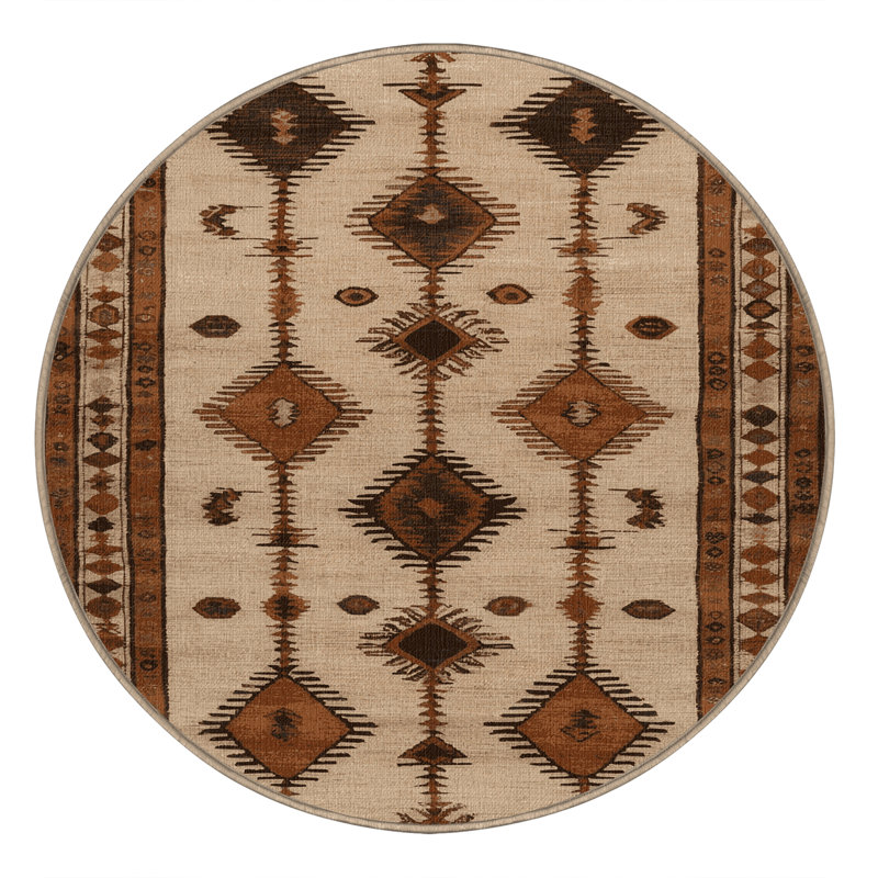 Machine Washable Turkish Brown Area Rug, Round 3'