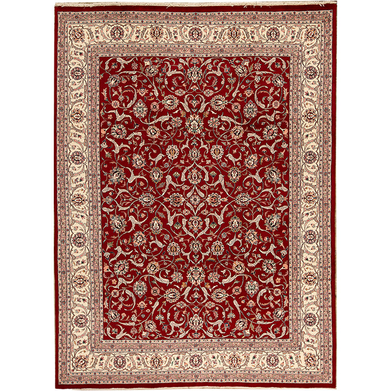 Tapis rouge et ivoire noué à la main de haute qualité