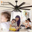 Ventilateur de plafond Clercq de 72 po de style ferme avec cage, éclairage et télécommande, noir mat, réversible, grand format, pour salon-50878170