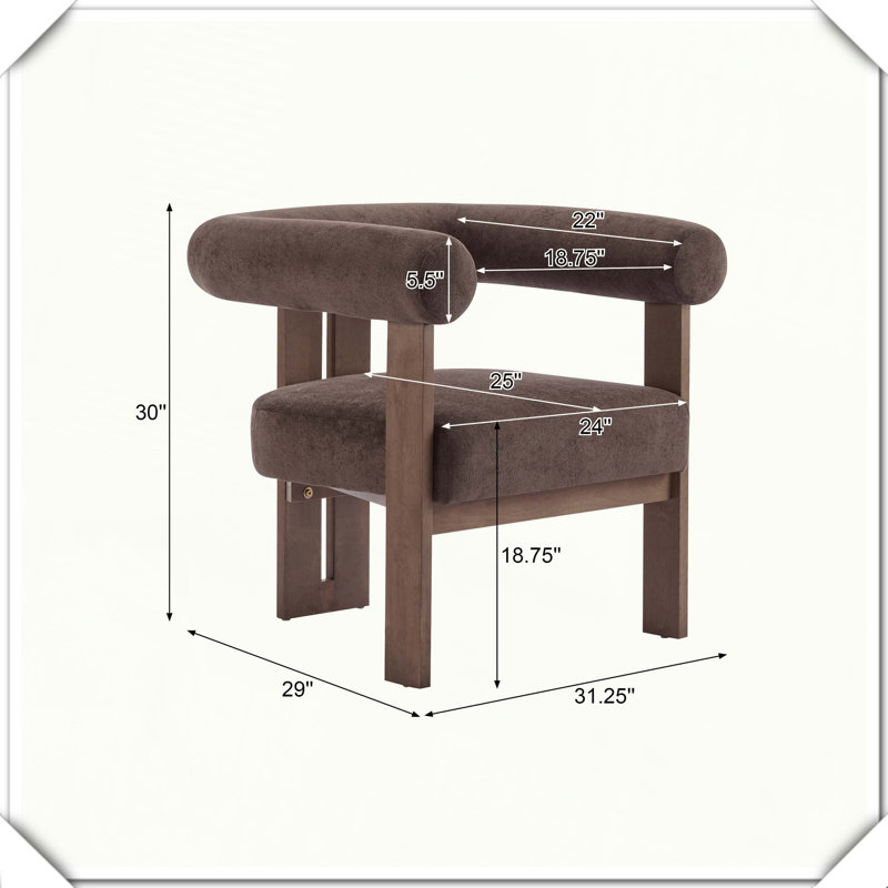 Chaise d'appoint moderne rembourrée avec accoudoirs ronds pour la décoration intérieure, Marron foncé
