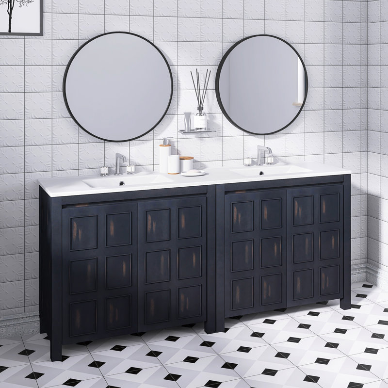 72 pouces Ensemble de meuble-lavabo de salle de bain avec double meuble-lavabo (séparé) en espresso rétro | Structure en bois massif | Portes à fermeture en douceur et réglables |  Organisation élégante de la salle de bain