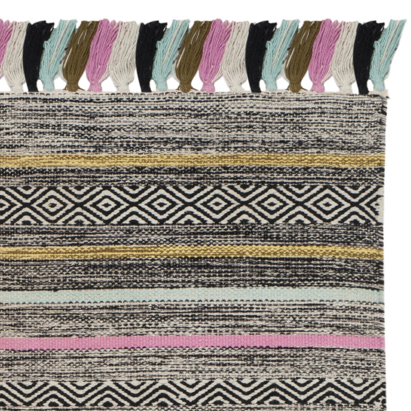 Tapis rayé en coton tissé à la main Montauk, Rectangle 2 pi 6 po x 4 pi