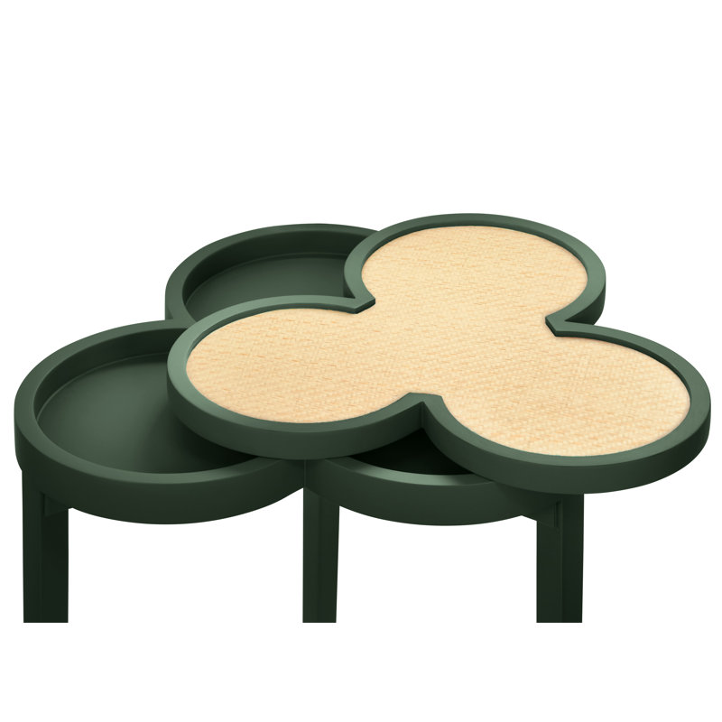 Clover Cigar Table With Reversible Lacquer And Natural Grasscloth Top In Matte Green Lacquer, Matte Dark Green