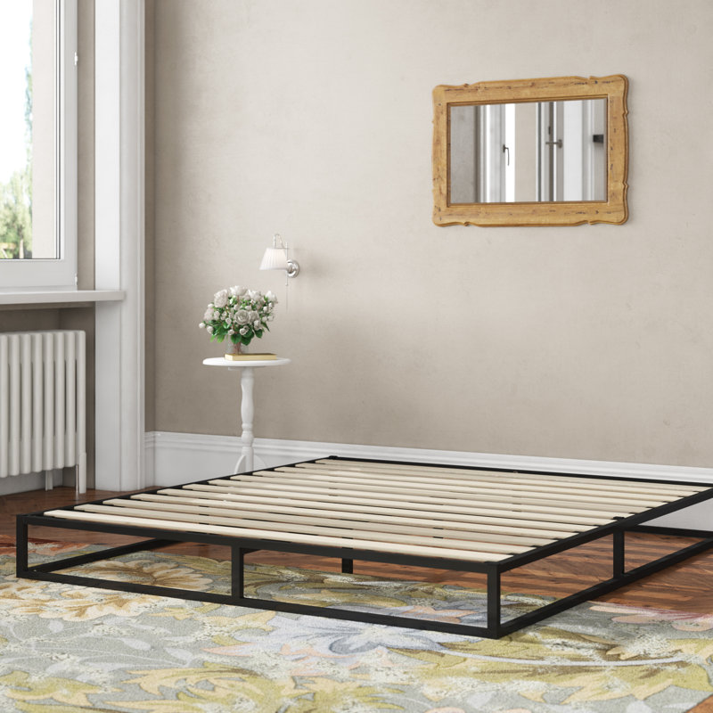 Dekker Metal Platform Bed with Wooden slat support 25cm/10in Height, Single (3'), Black