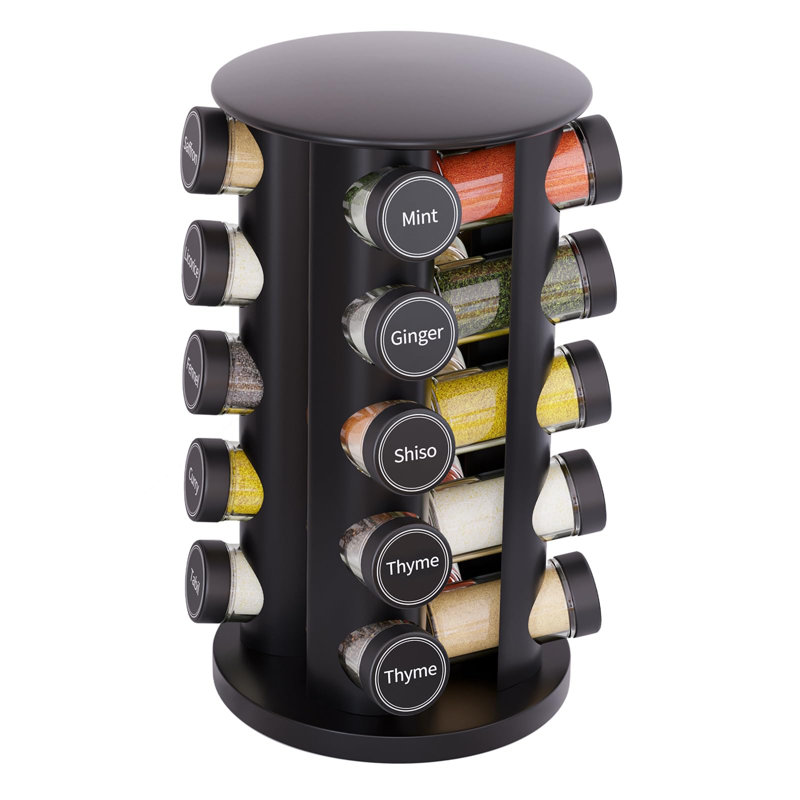 Free-Standing Stainless Steel Spice Jar & Rack Set, Black