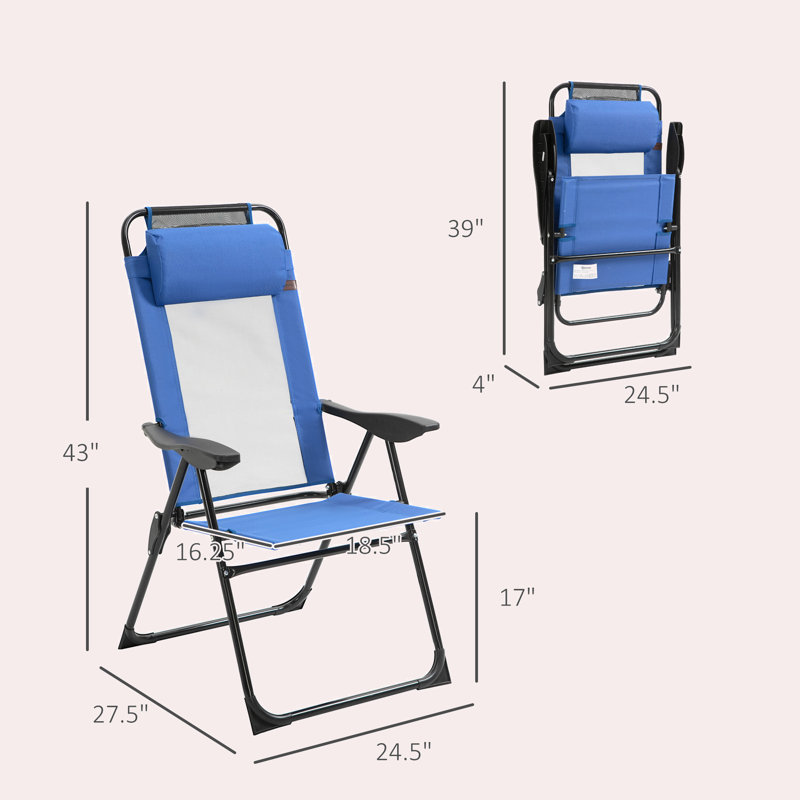 Ensemble de 2 chaises de patio pliantes, chaise longue d'extérieur avec dossier réglable et chaise de camping, Bleu