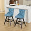 Tabourets de bar pivotants en velours capitonnés, pieds en bois et garniture cloutée en chrome, bleu clair, confortables et élégants-1926945721