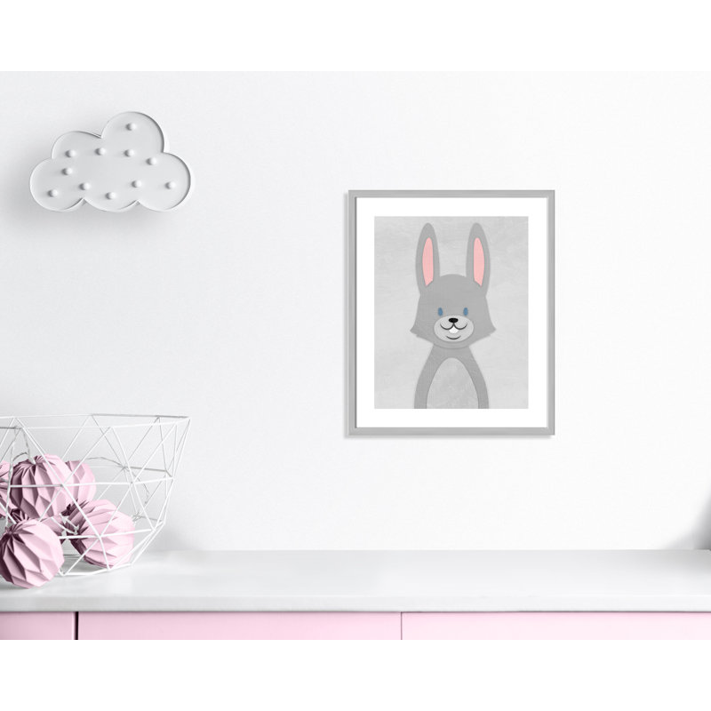 Art de lapin joyeux, H 24,5 po x l 20,5 po x P 1,18 po, Encadré de boîte argent