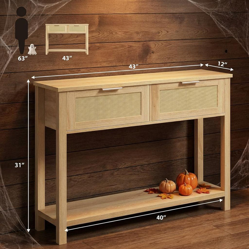 Entryway Table with 2 Drawers, Console Table for Entryway, Wood Sofa Table with Storage, Boho Console Table for Living Room, Hallway Foyer Table Home Furniture