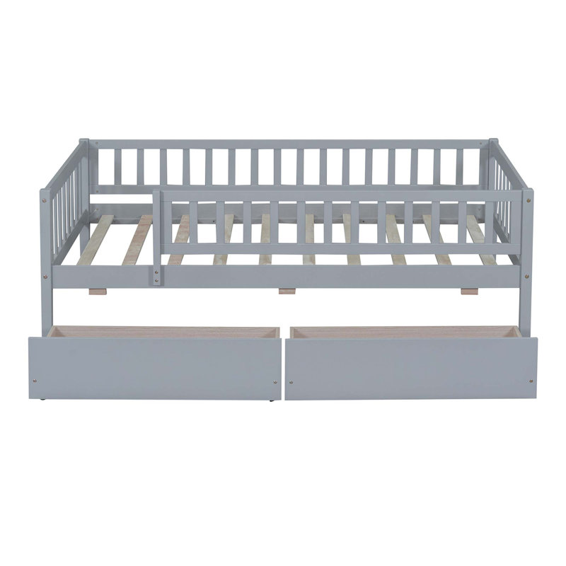 Lit de jour en bois avec deux tiroirs, structure en pin durable et rangement multifonctionnel pour les petits espaces, Gris
