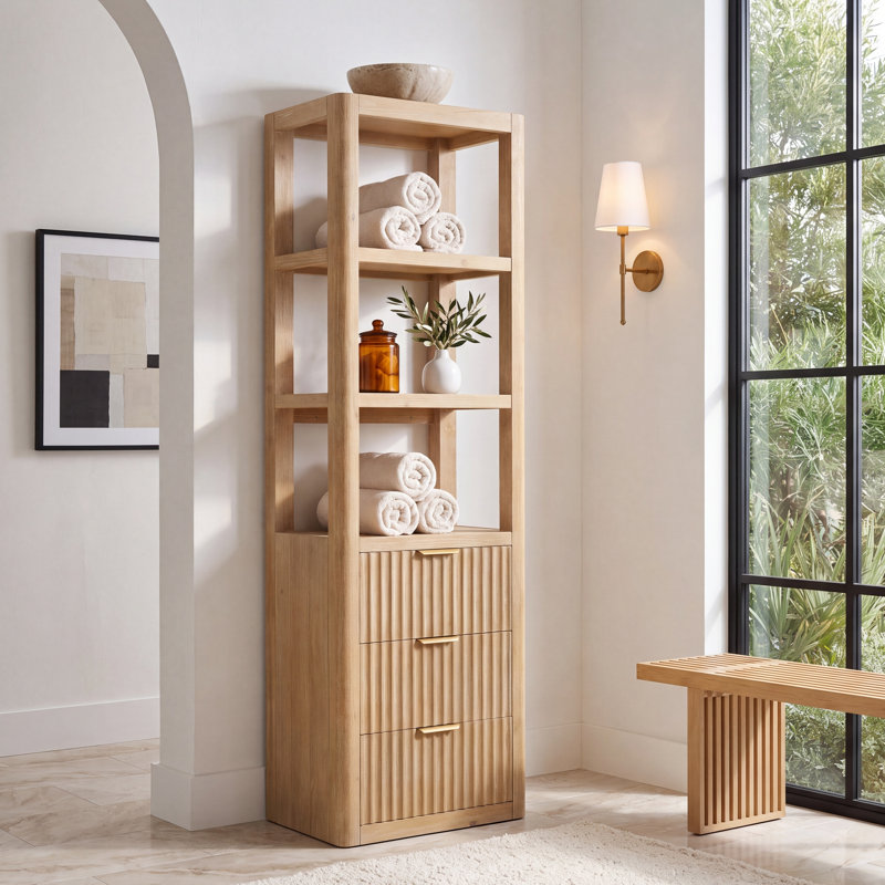 Adela Solid Wood Linen Cabinet, Brown
