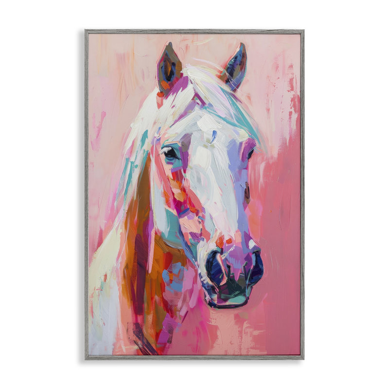 Visage de cheval sur giclée rose par Petal Prints Design, Estampe numérique Farmhouse, H 18 po x l 12 po