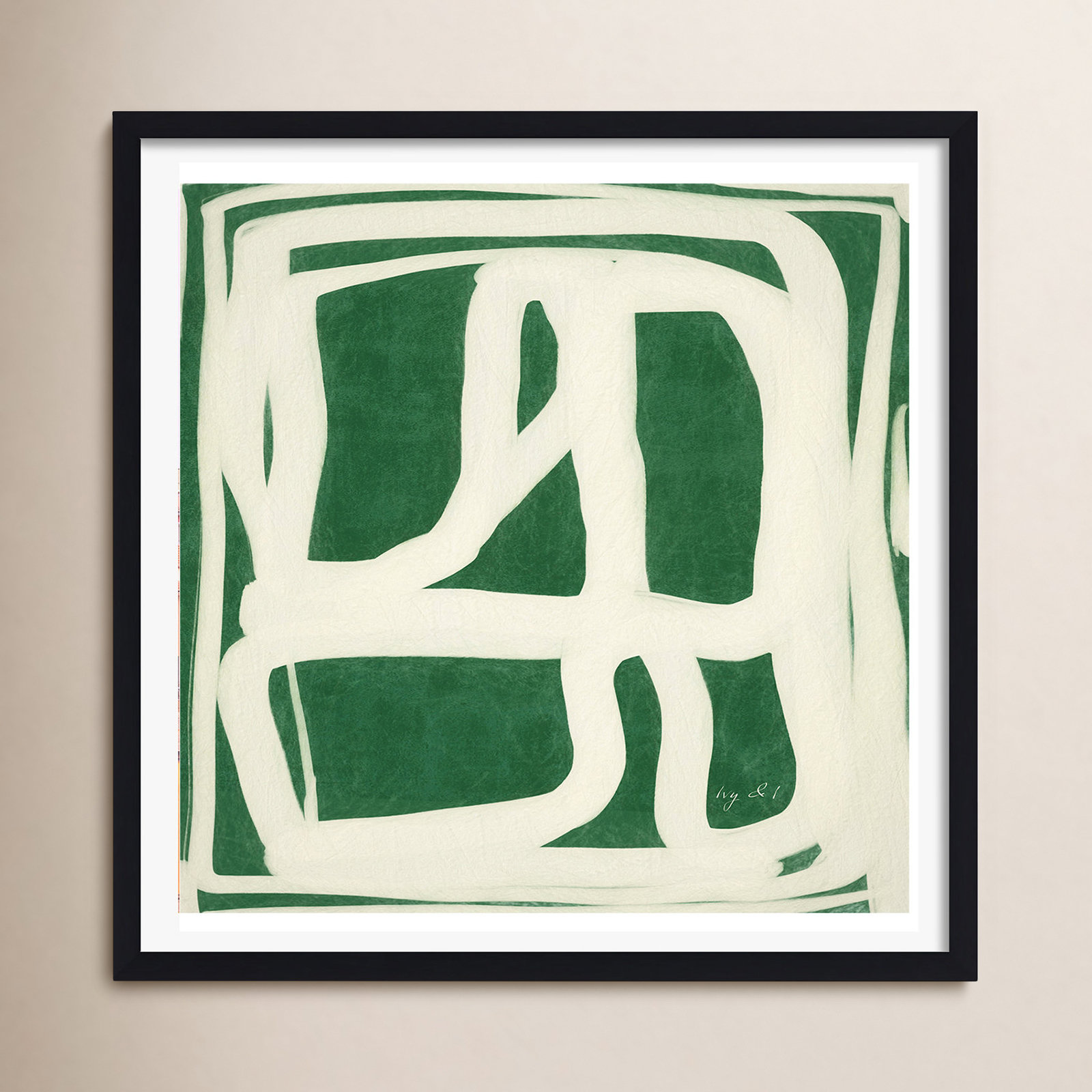 Green White Movement by Ivy&I, Black Framed Paper, Yes, 12" H x 12" W x 0.75" D