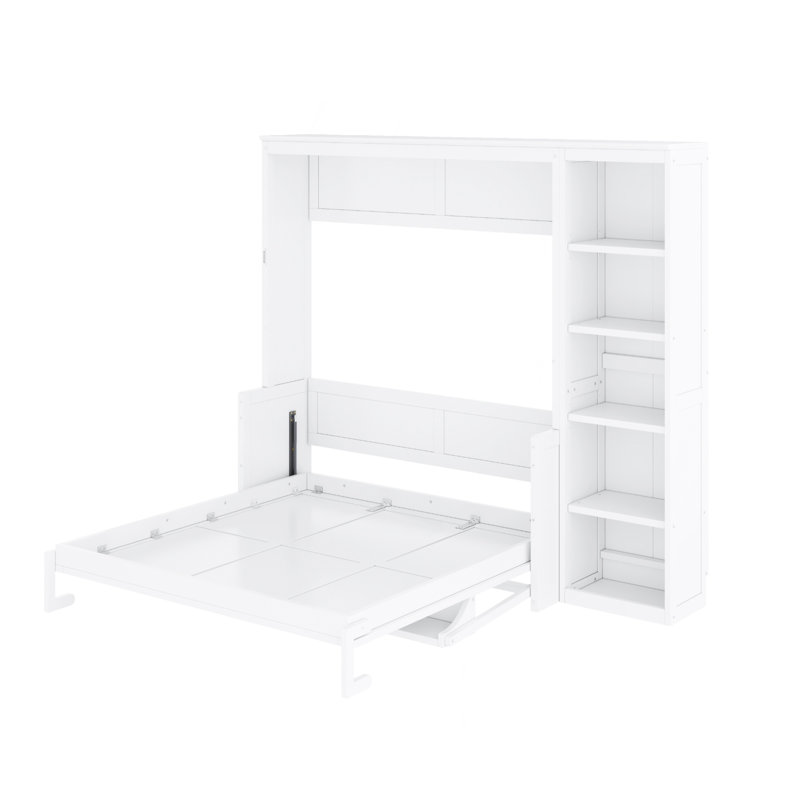 Lit escamotable avec bureau et bibliothèque Murphy, Lit double, Blanc