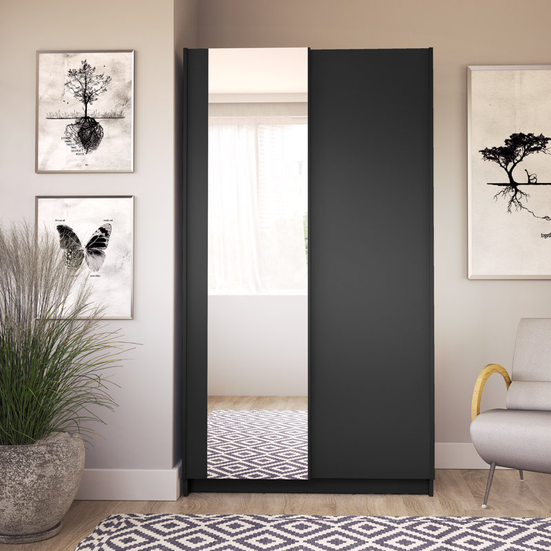 Shonette 2 Door Laminate Wardrobe, Black,  182cm H x 100cm W x 55cm D