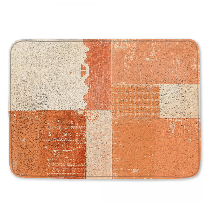 Tapis de bain orange et beige, L 34 po x L 21 po