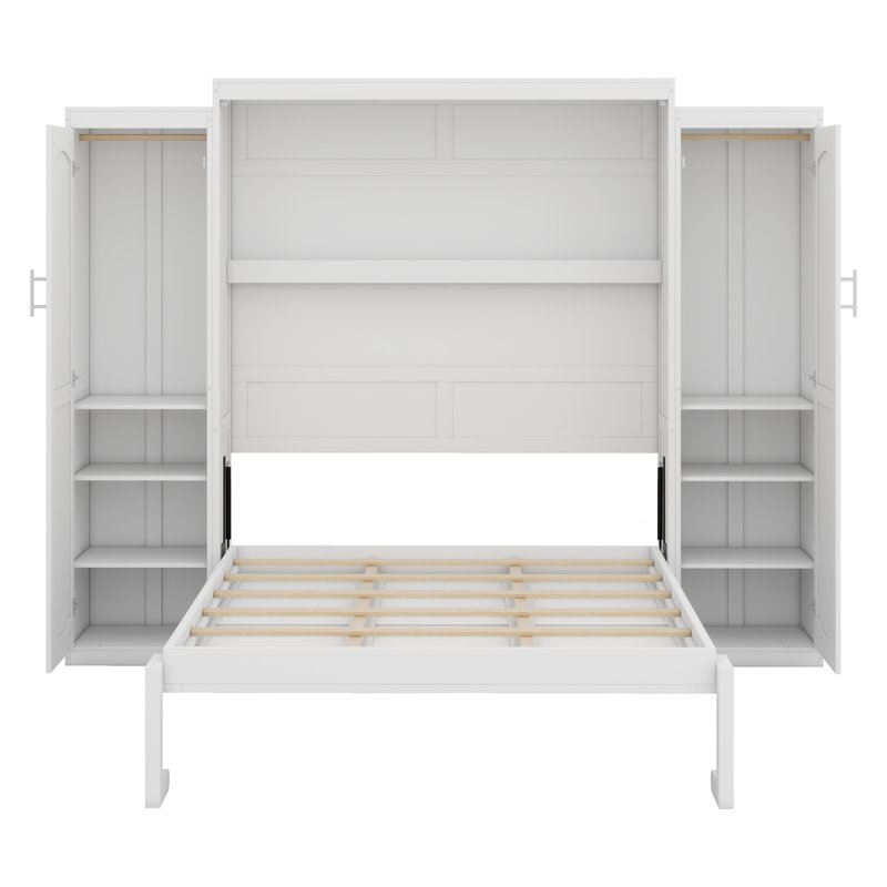 Lit escamotable avec deux garde-robe et tablette de rangement, cadre de lit plateforme pliable multifonctionnel pour chambre d'amis, chambre à coucher