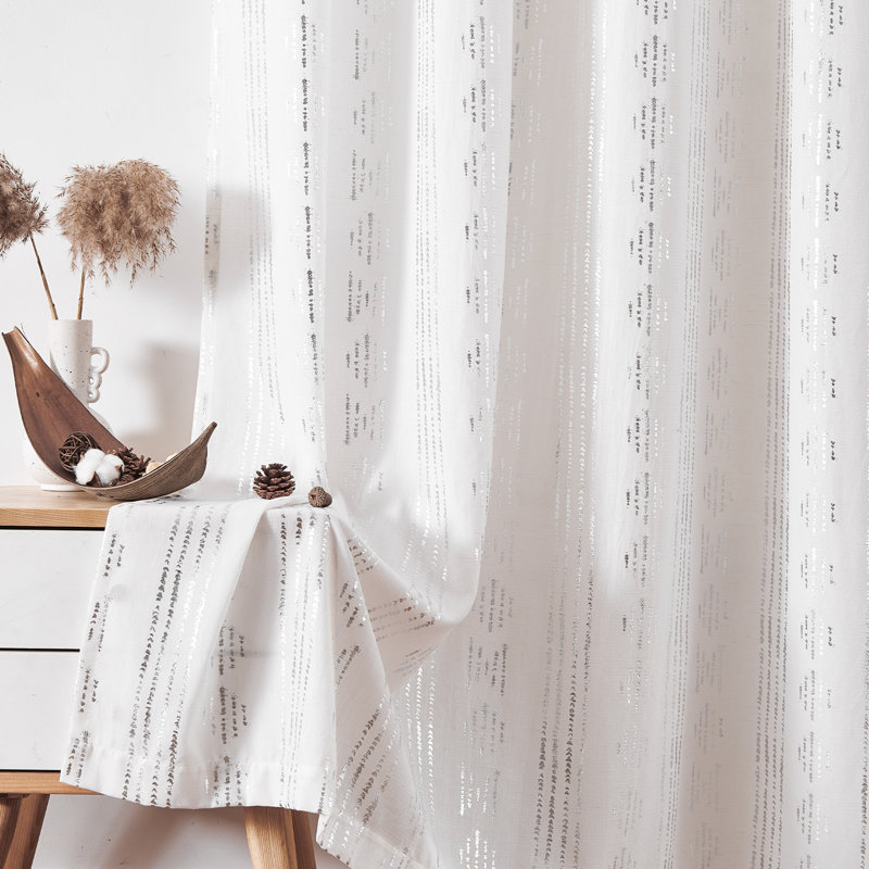 Amadas Linen Semi-Sheer Rod Pocket Curtain Pair, 52" W x 63" L, Silver/White