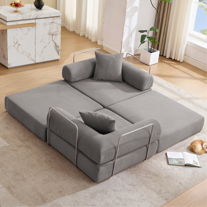 Canapé-lit modulaire pour appartement, canapé-lit convertible, structure fixe et accoudoirs amovibles, canapé-lit pliant pour petits espaces, sans assemblage