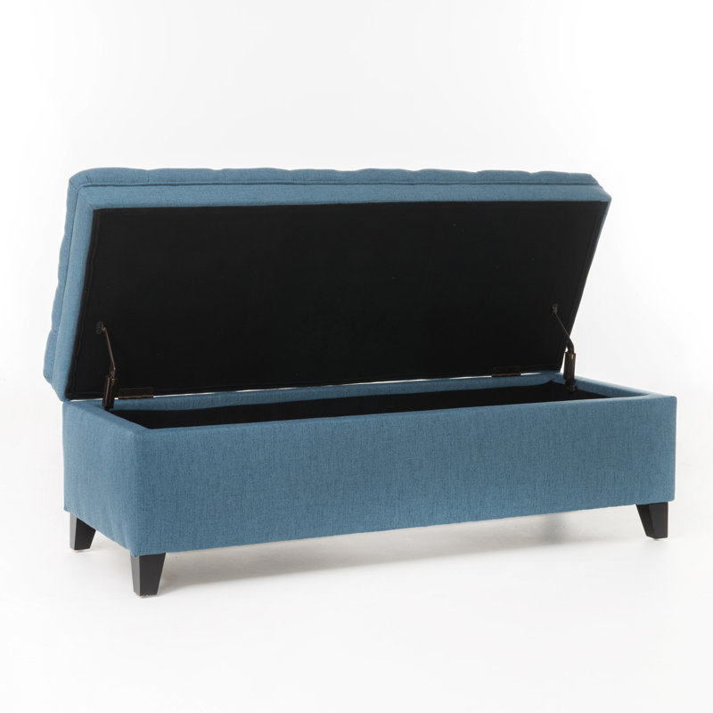 Blue Fabric Storage With Generous Space And Birch Legs - 50.93D X 20.13W 18.30H Stylish In Ideal For Living Room Organization
