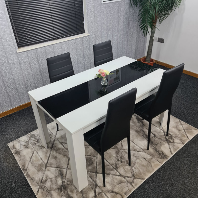 Amira-Jess Dining Set, 5 Pieces: Table,4 Chairs, Black, 75cm H x 140cm W x 80cm D