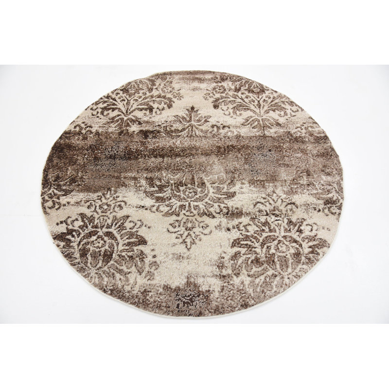 Tapis beige Country & Floral, Rond 5 pi
