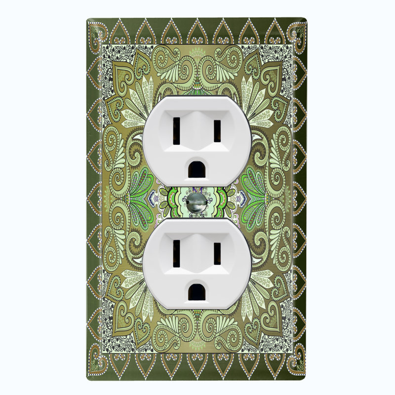 Paisley Bandana Circle Teal Blue Tile 1-Gang Toggle Light Switch Wall Plate, Olive Green