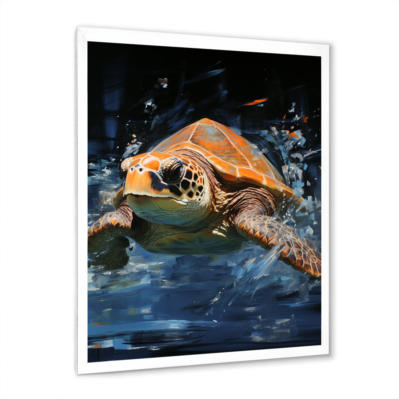 «Sea Turtle Journey», art mural animaux côtiers, Cadre simple blanc, H 32 po x l 16 po x P 1 po