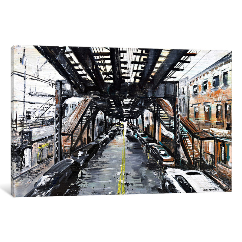 "Under the train" par Piero Manrique, reproduction d'art sur toile tendue, Papier d'art encadré noir, Blanc