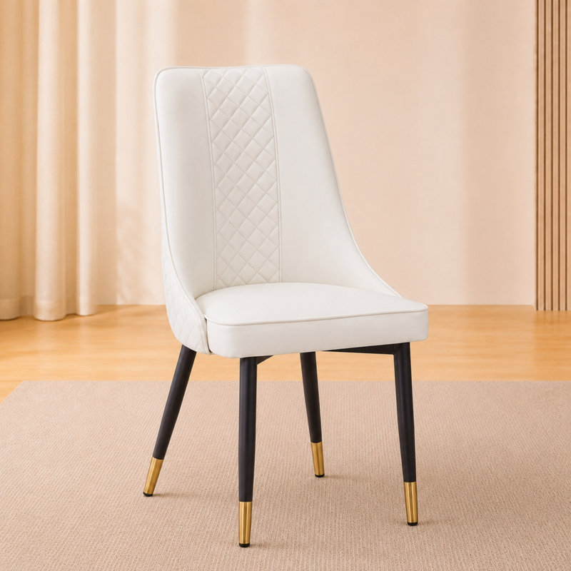 Calume Dining Side Chair – Modern Upholstered Dining Chair with High Back, Diamond Stitching, and Solid Oak Wood Legs, Ergonomic Kitchen & Dining Room Chair