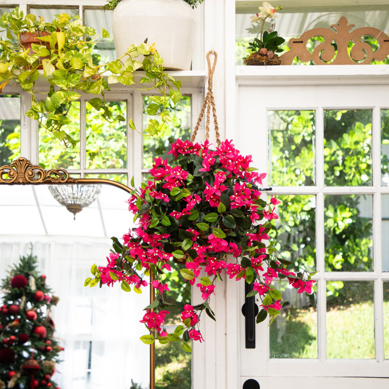 28 po Géranium artificiel résistant aux rayons UV dans un panier suspendu (intérieur / extérieur), Rose