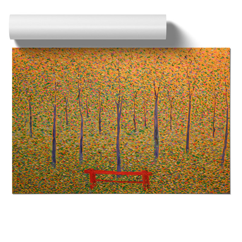 Red Park Bench by Georges Seurat - No Frame Painting, 42cm H x 59cm W x 0.1cm D