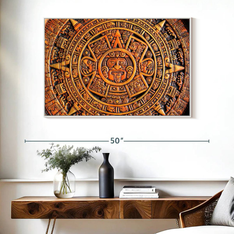 Calendrier aztèque, Cadre flottant blanc, 40 po x 27 po