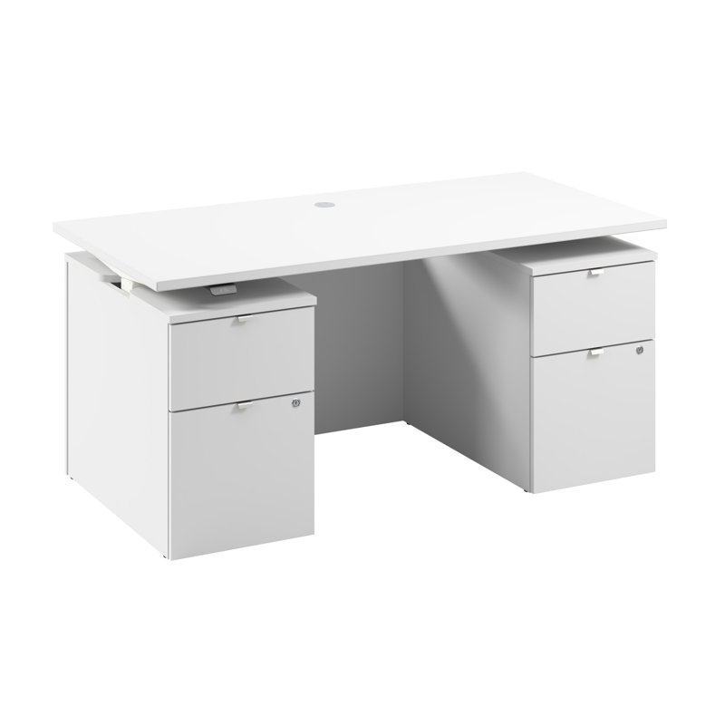 Bush Business Furniture Stratus 60W X 30D Electric Standing Desk With Drawers And Modesty Panel, White
