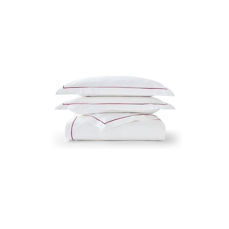 Premium Sateen Duvet Cover Set, King Duvet Cover + 2 Standard Pillowcases, White/Fuchsia